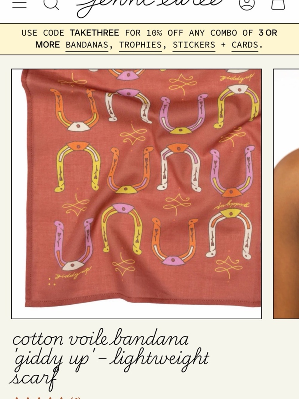 Jenni Earle Cotton Voile Bandana Giddy Up- Lightweight Scarf - Picture 2 of 3